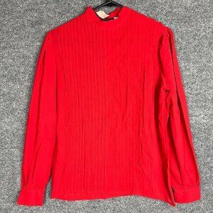 NWT Vintage Boundary Waters Womens Red‎ Pleated Front Long Sleeves Blouse Sz 10
